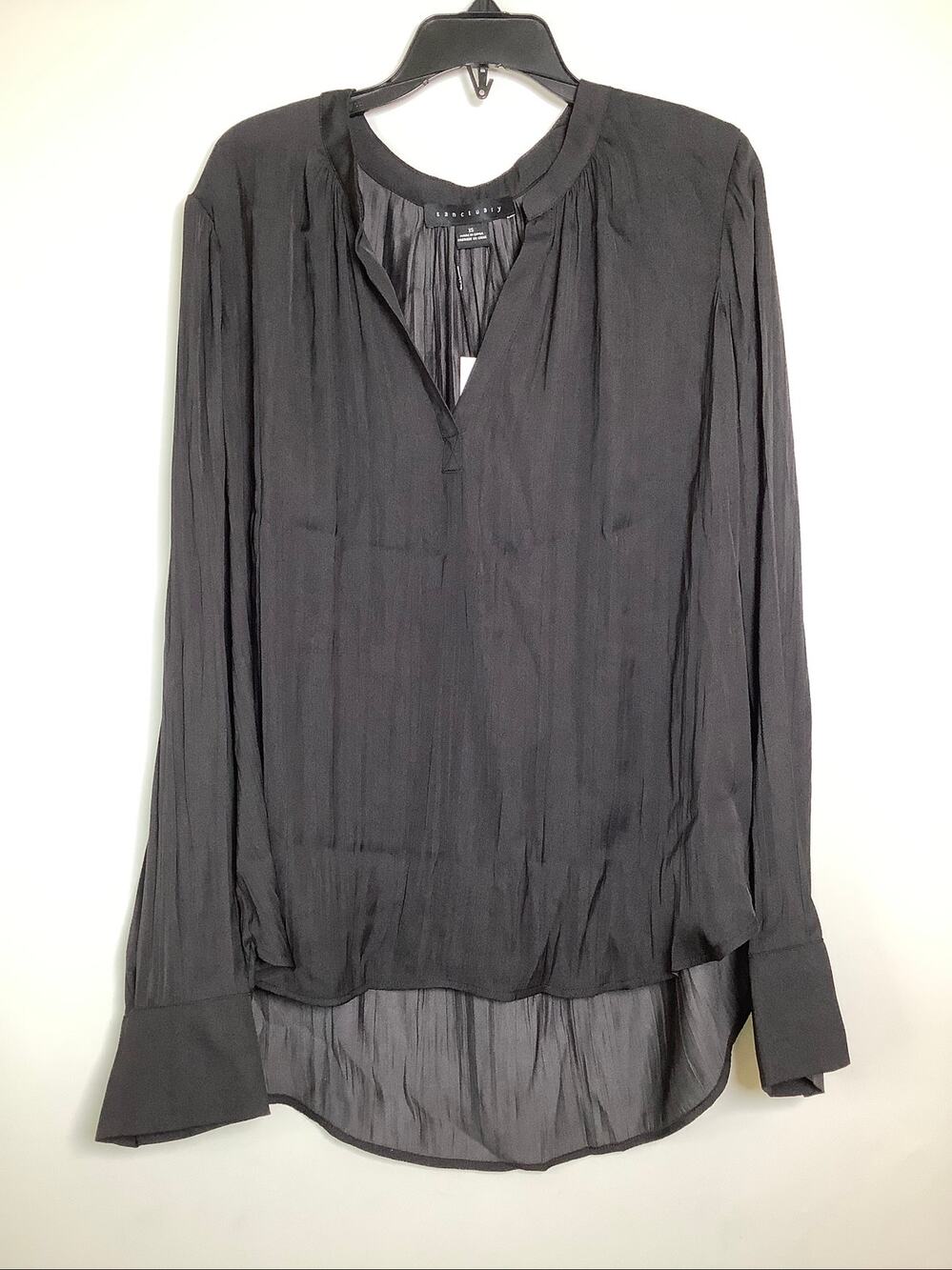 Sanctuary Womens XS Black Split Neck Long Sleeve Hi-Low Blouse Whimsigoth A16-4
